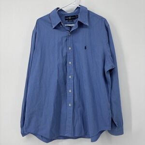 Polo Ralph Lauren Mens XL Classic Fit Dress Shirt Blue White Striped Cotton